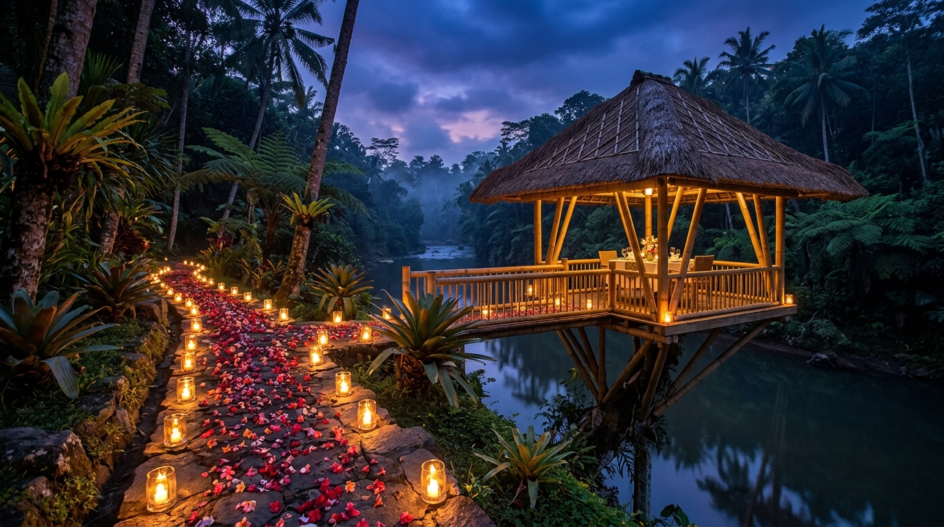 The Ultimate Bali Luxury Honeymoon Packages from India: A Romantic 7-Day Itinerary 2 Romantic candlelit dining experience set up by the beach in Bali for honeymooners