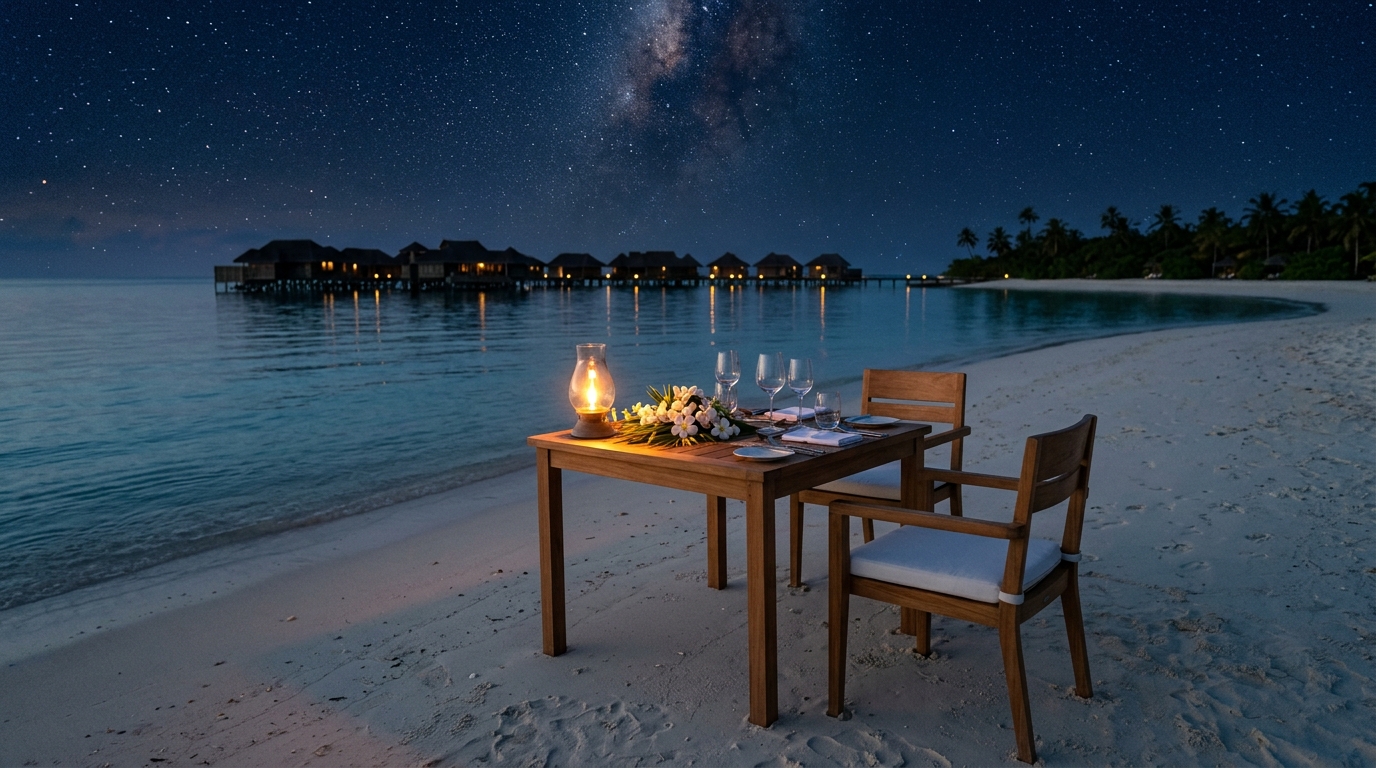 Romantic honeymoon setup in Bali or Maldives
