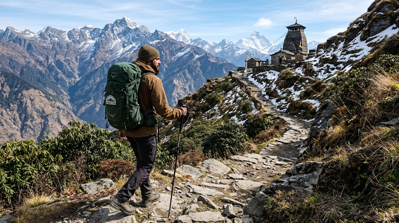 A beautiful scenic view of the lush green alpine meadows of Chopta, highlighted in this ultimate Chopta travel guide