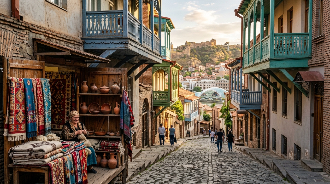 Aerial view of Tbilisi old town skyline, a vital highlight of a Georgia itinerary from India