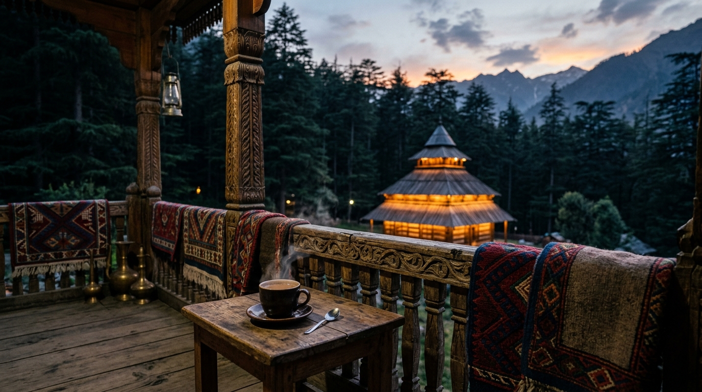 A breathtaking panoramic view of the snow-capped Himalayan peaks in Manali