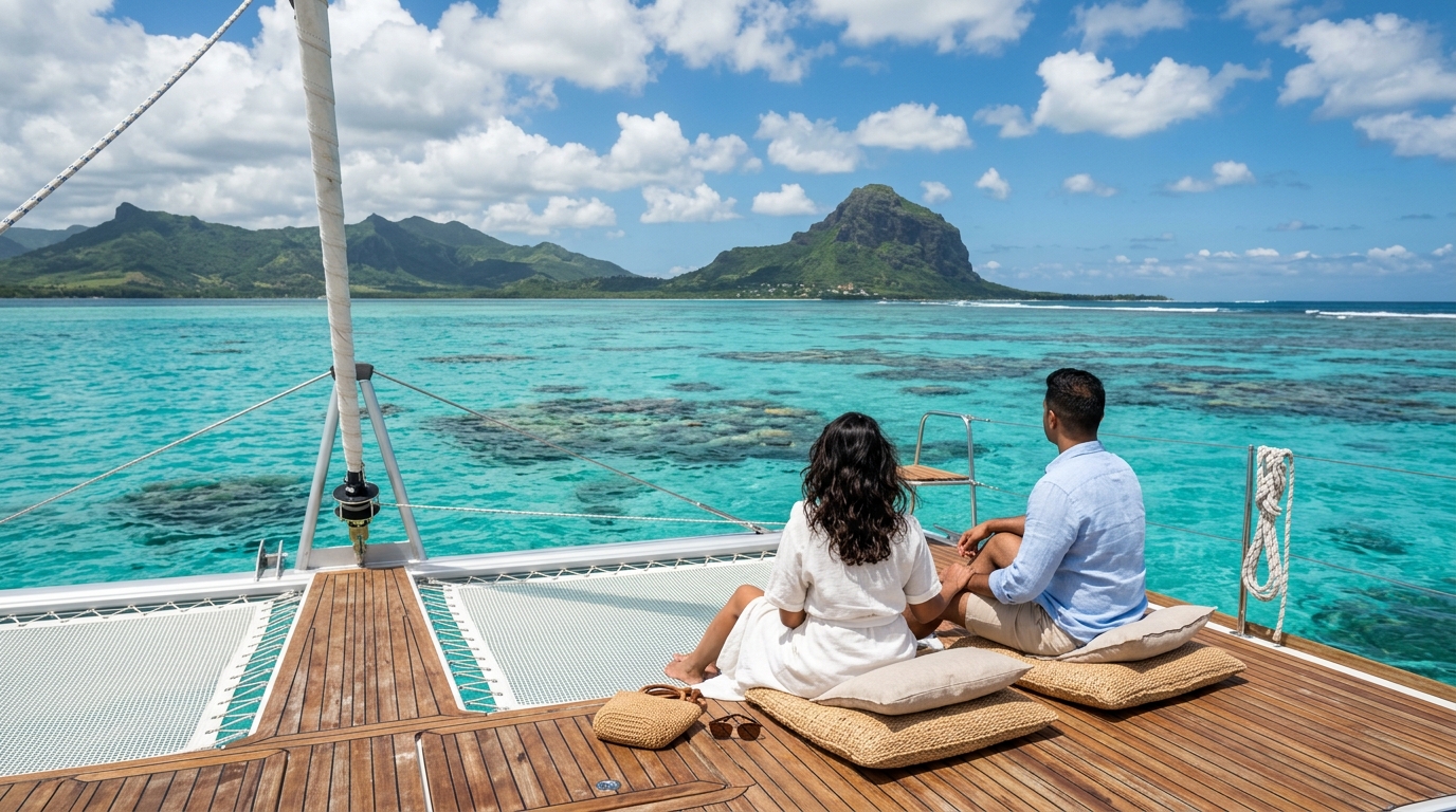 Scenic beach view illustrating luxury Mauritius honeymoon packages from india