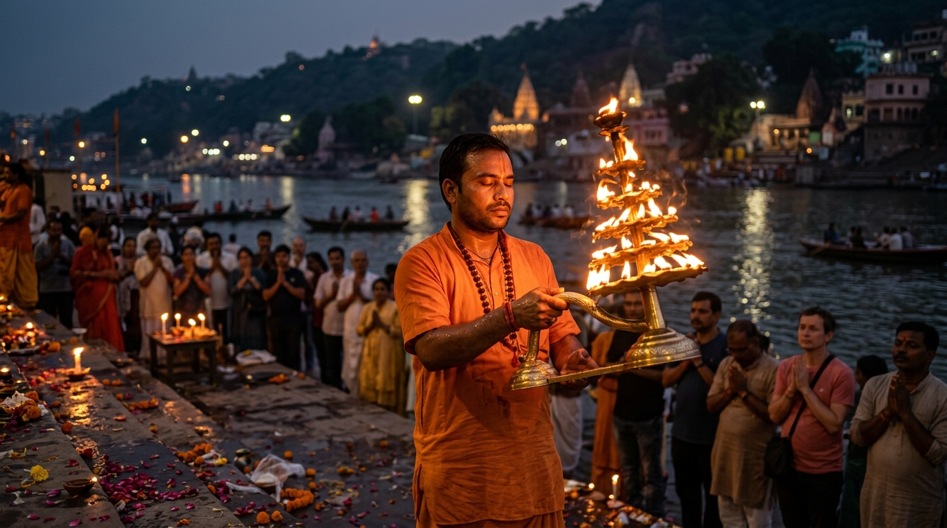 A peaceful spiritual ashram overlooking the Ganges river in Rishikesh, featured in our Rishikesh travel guide