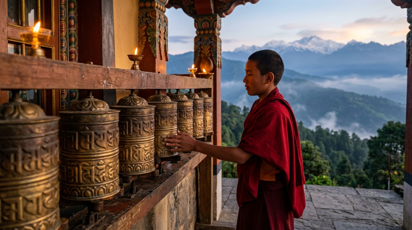 A serene Buddhist monastery in Sikkim, an essential stop on a Sikkim family tour package from India
