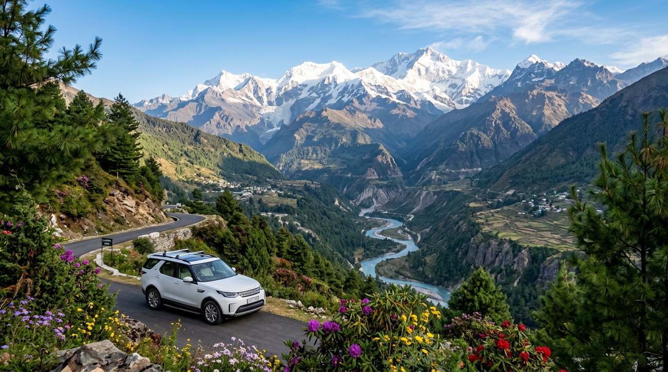 A beautiful scenic view of North Sikkim mountains and valley under a clear blue sky, ideal for a Sikkim family tour package from India