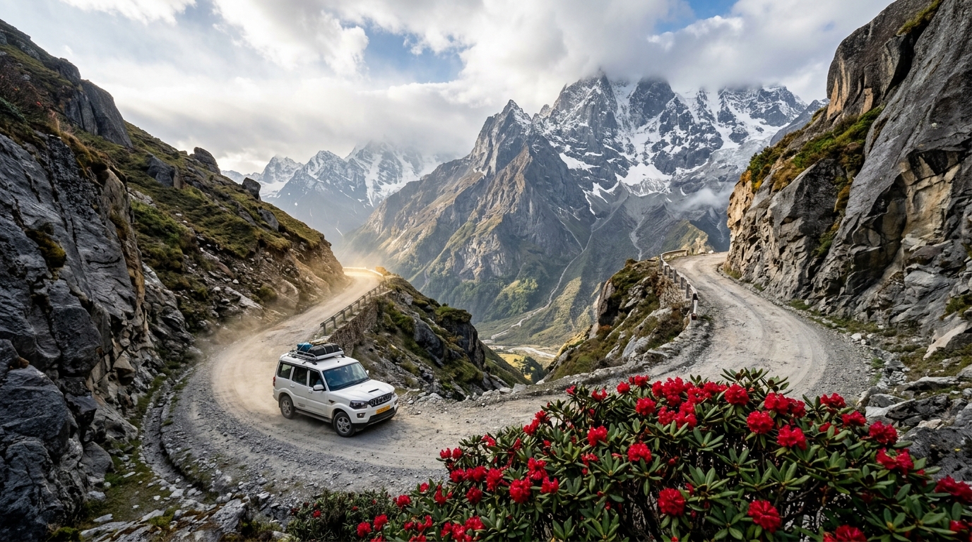Scenic mountainous roads in North Sikkim, highlighting the landscape on a 7-day Sikkim itinerary