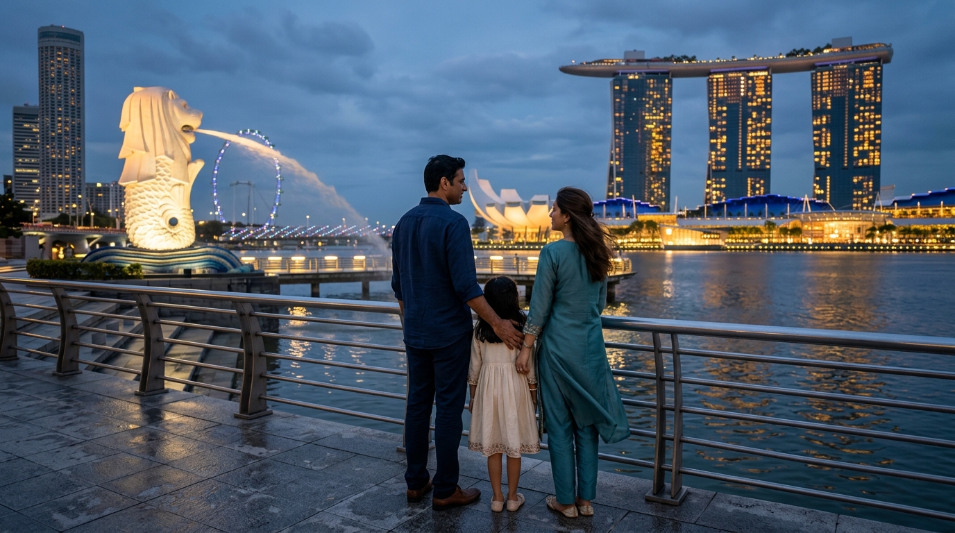The Ultimate Singapore Family Tour Package from India: A Fun-Filled 6-Day Itinerary 2 Indian family exploring beautiful attractions in Singapore during their holiday