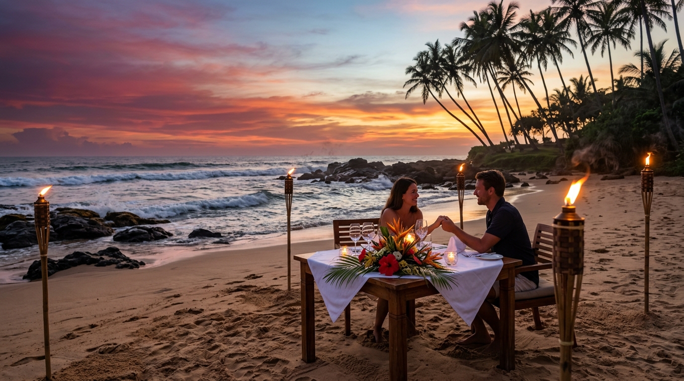 The Ultimate Sri Lanka Honeymoon Package from India: A Romantic 7-Day Itinerary 2 Golden hour sunset beach walk during a Sri Lanka honeymoon package from india