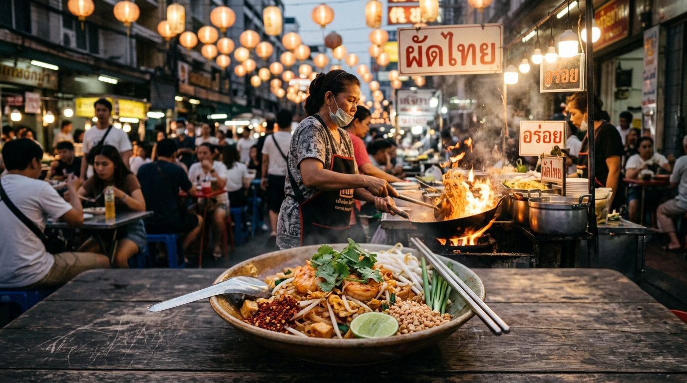 A delicious spread of fresh street food options showcasing how to minimize your daily food expenses and total Thailand trip cost from India