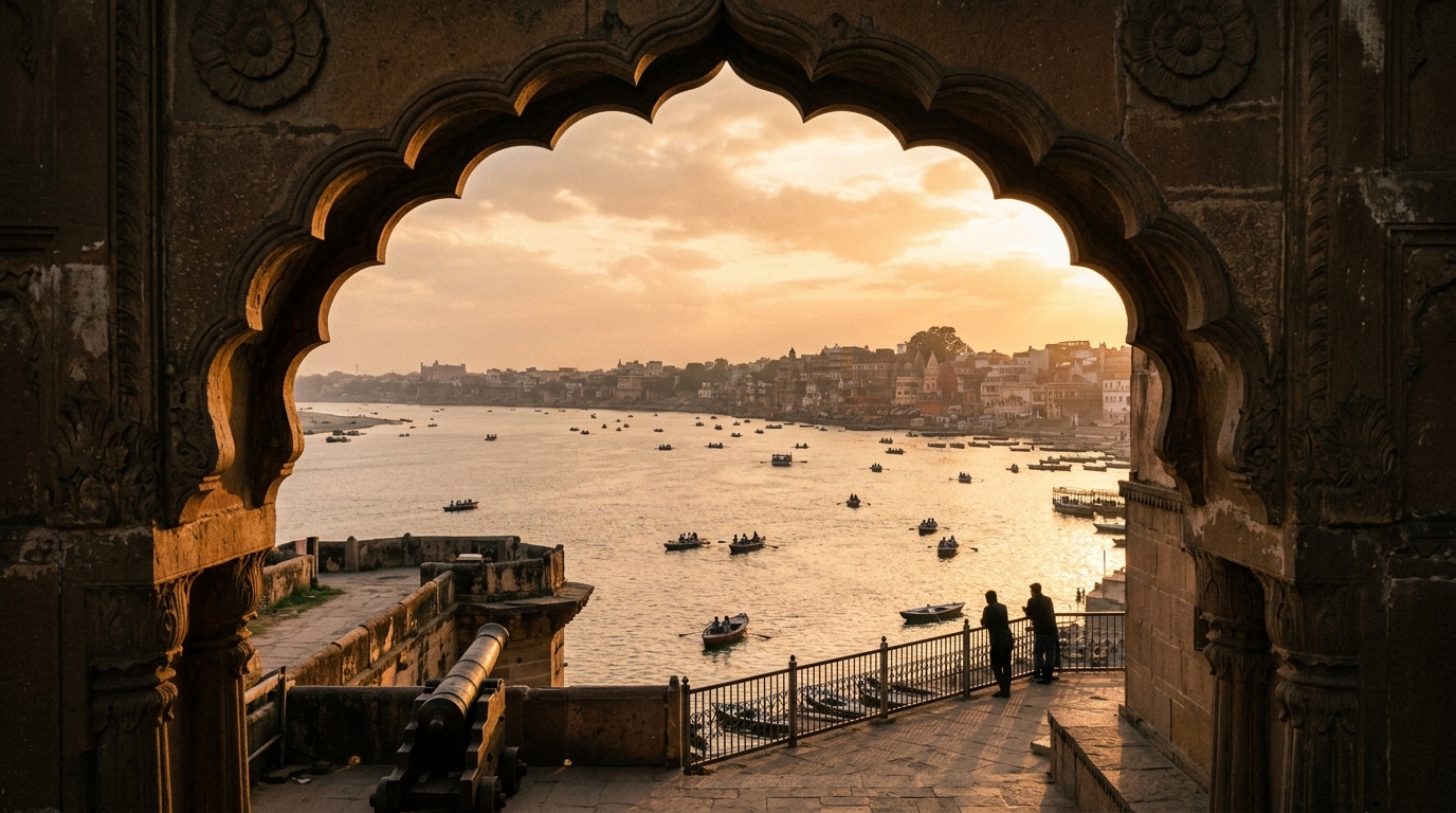 Ramnagar Fort overlooking the Ganges River in Varanasi