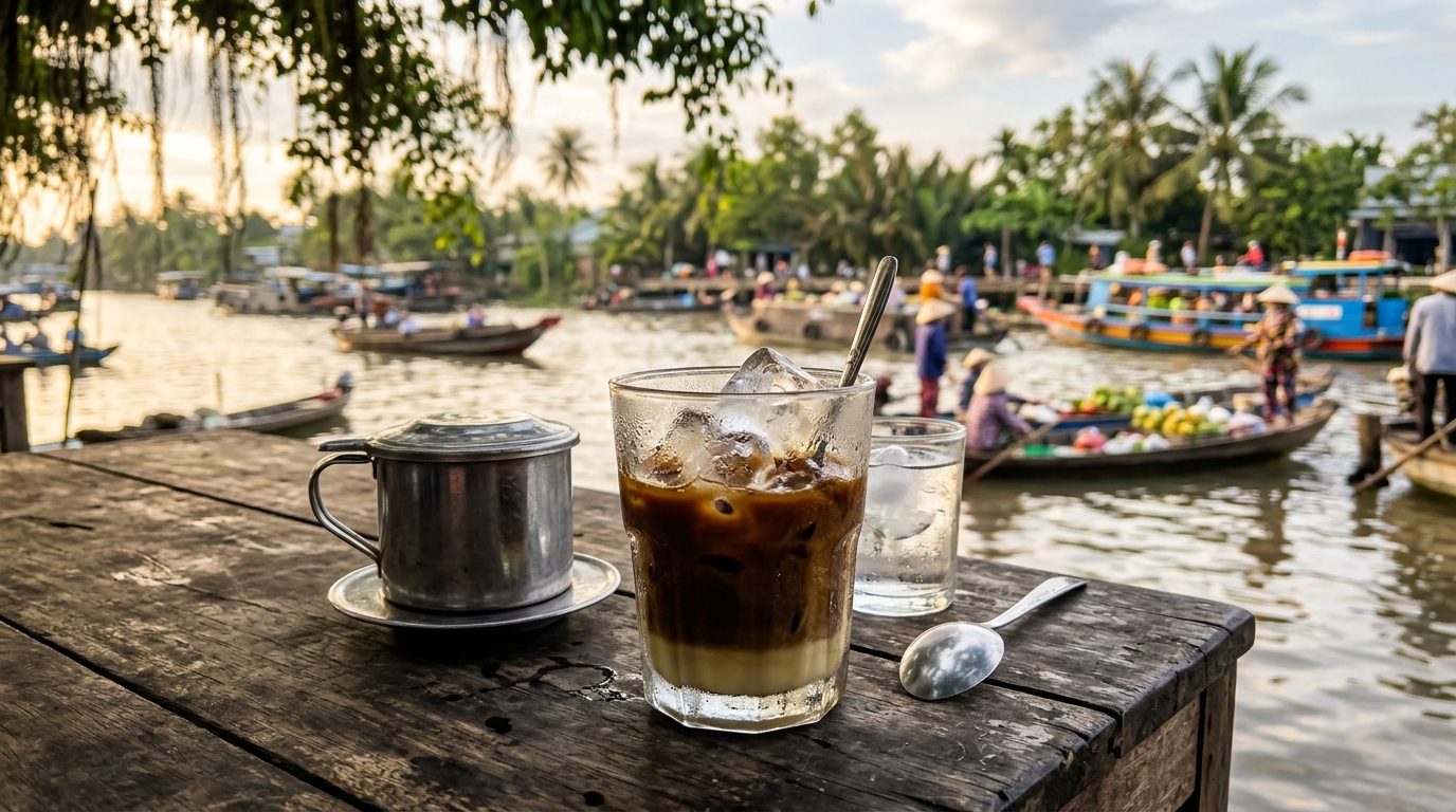 The Ultimate 7-Day Vietnam Itinerary for Indian Travellers (2026 Guide) 2 A traditional cup of Vietnamese drip coffee served at a riverside cafe in Hoi An