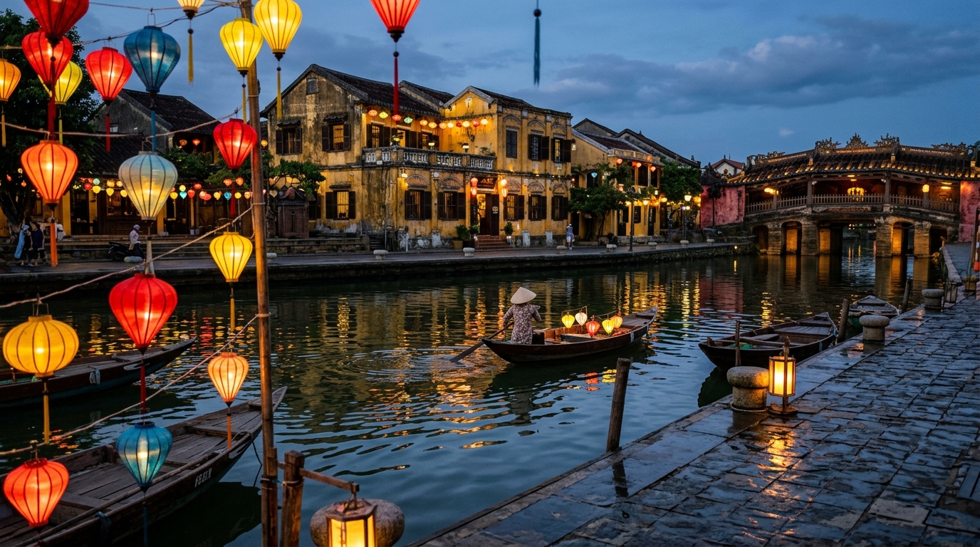 The Ultimate 7-Day Vietnam Itinerary for Indian Travellers (2026 Guide) 1 A scenic view of the colorful lantern-lined streets of Hoi An Ancient Town at dusk