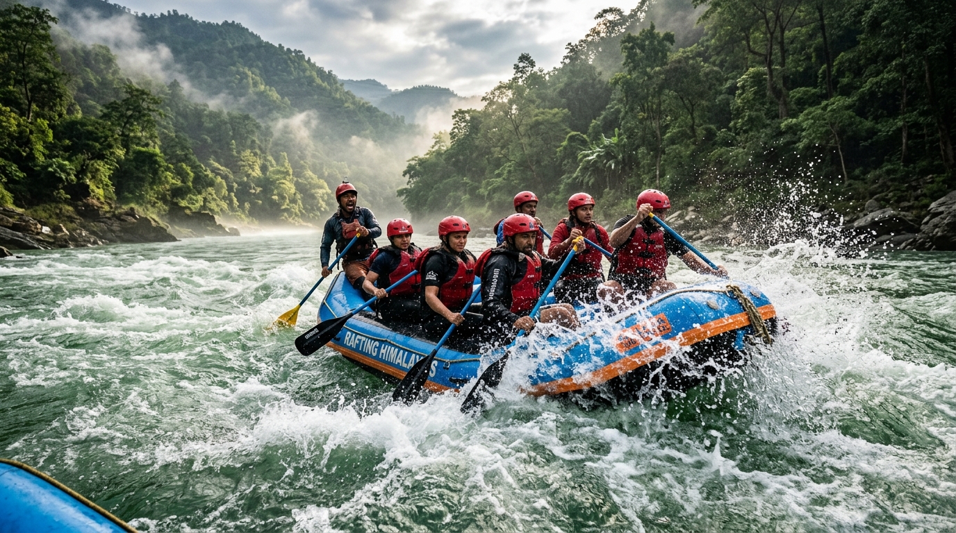 A thrilling whitewater rafting adventure on the Ganges river in Rishikesh, India