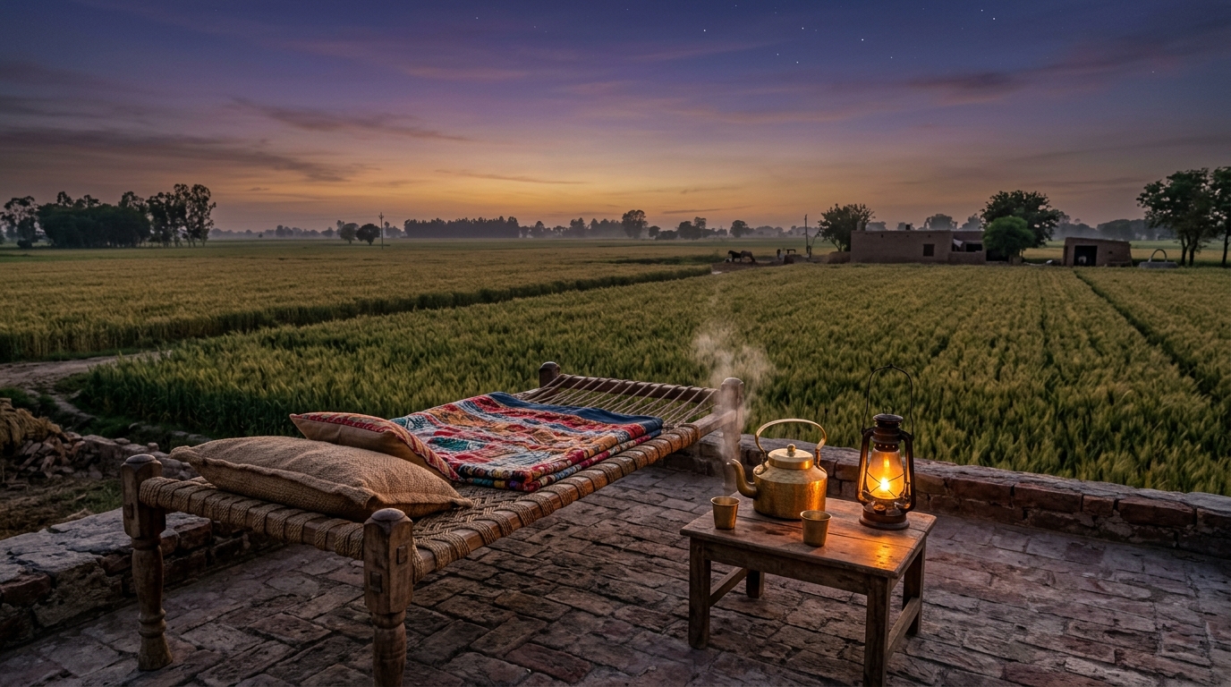 A beautiful evening sunset over agricultural crop fields in India