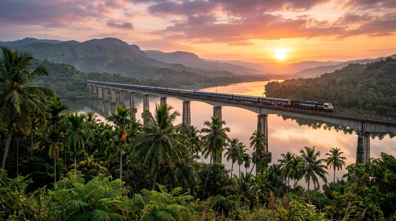 A modern train engine on tracks representing booked all india tour packages by train