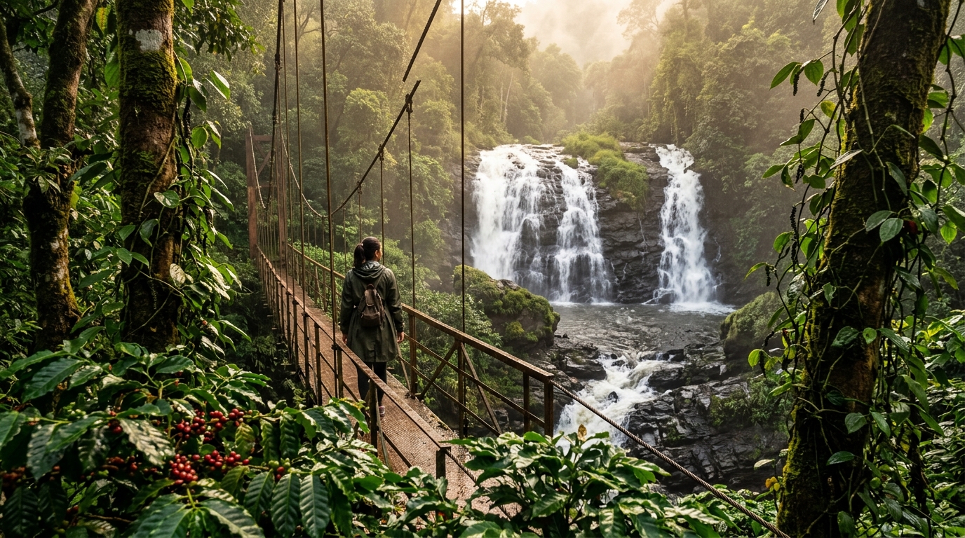 Hikers with proper travel gear trekking near a scenic river route, preparing to explore the best waterfalls in India