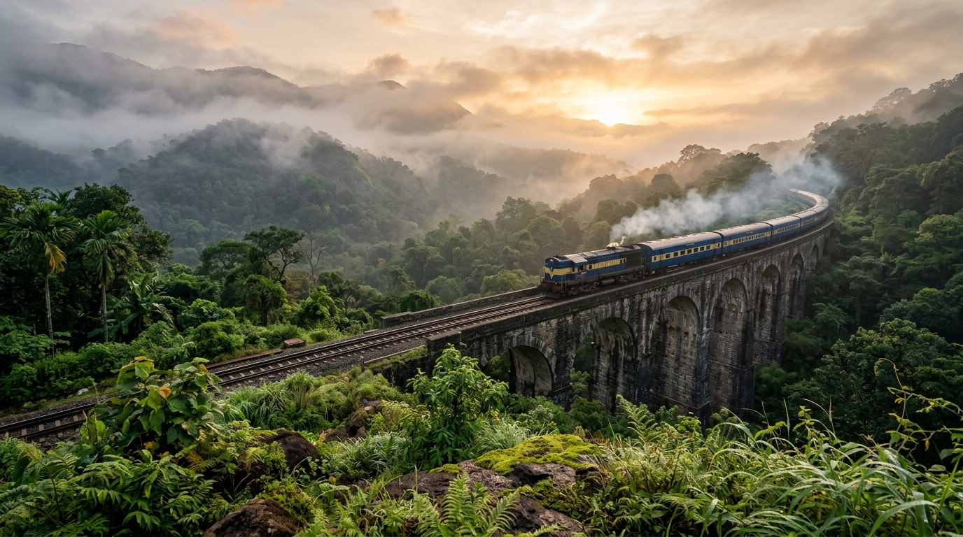A budget traveler embarking on a local train journey across India