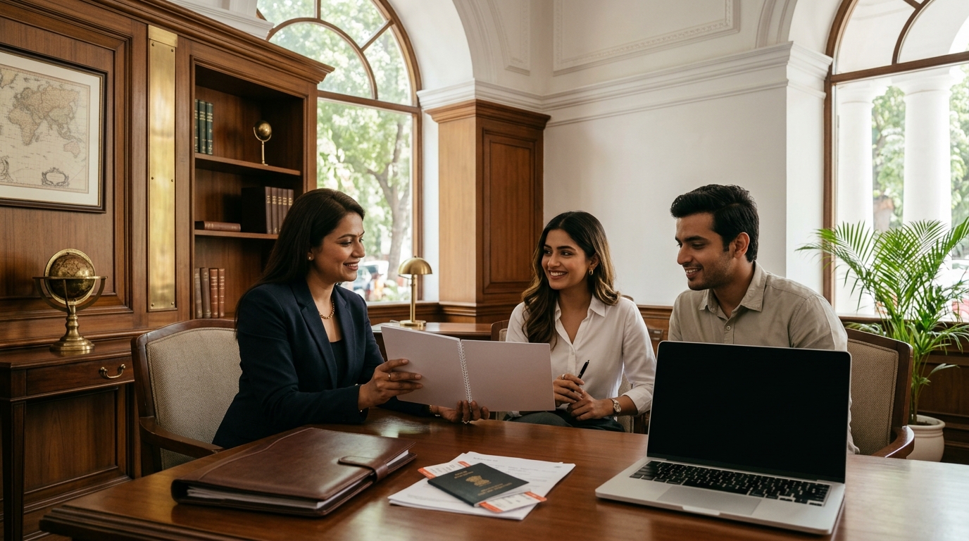 A professional team verifying online visa documents in India to prevent scams