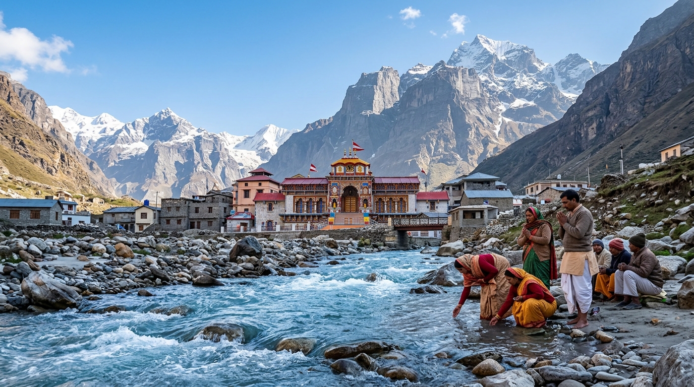 Devotees embarking on a scenic Char Dham tour package journey in the high Himalayas