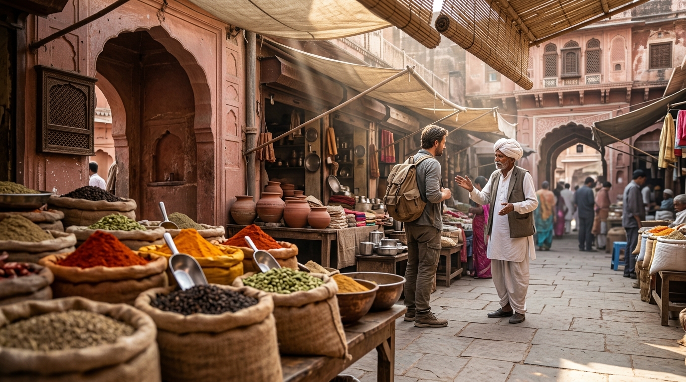 A backpacker traveling budget routes in India