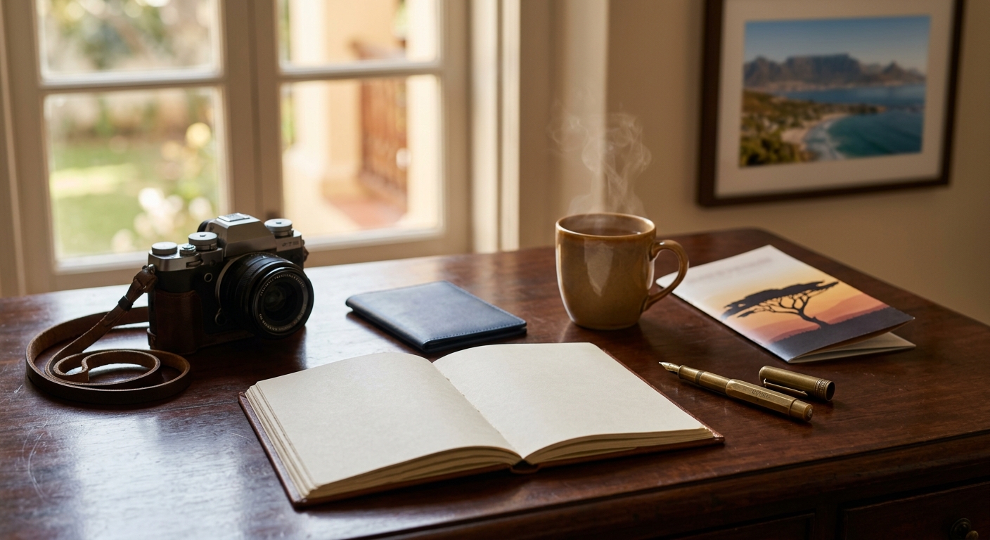A professional cover letter for South Africa tourist visa placed alongside a passport and travel map