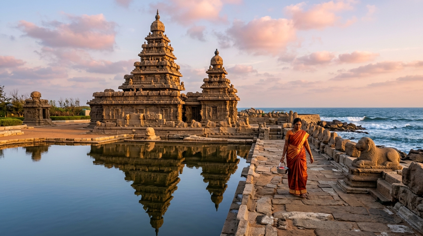 Ancient carved stone temples representing cultural tourism in India
