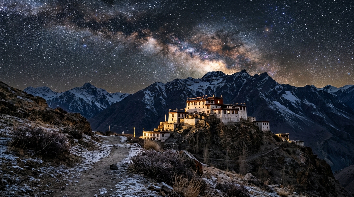 Stargazers capturing the Milky Way under a Bortle Class 1 night sky on organized dark sky photography tour packages in India