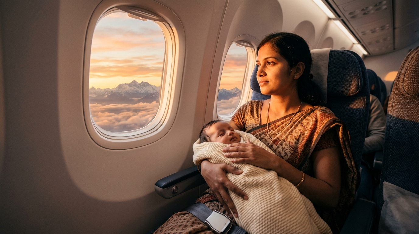 Airport check-in process for parents traveling with infants in India