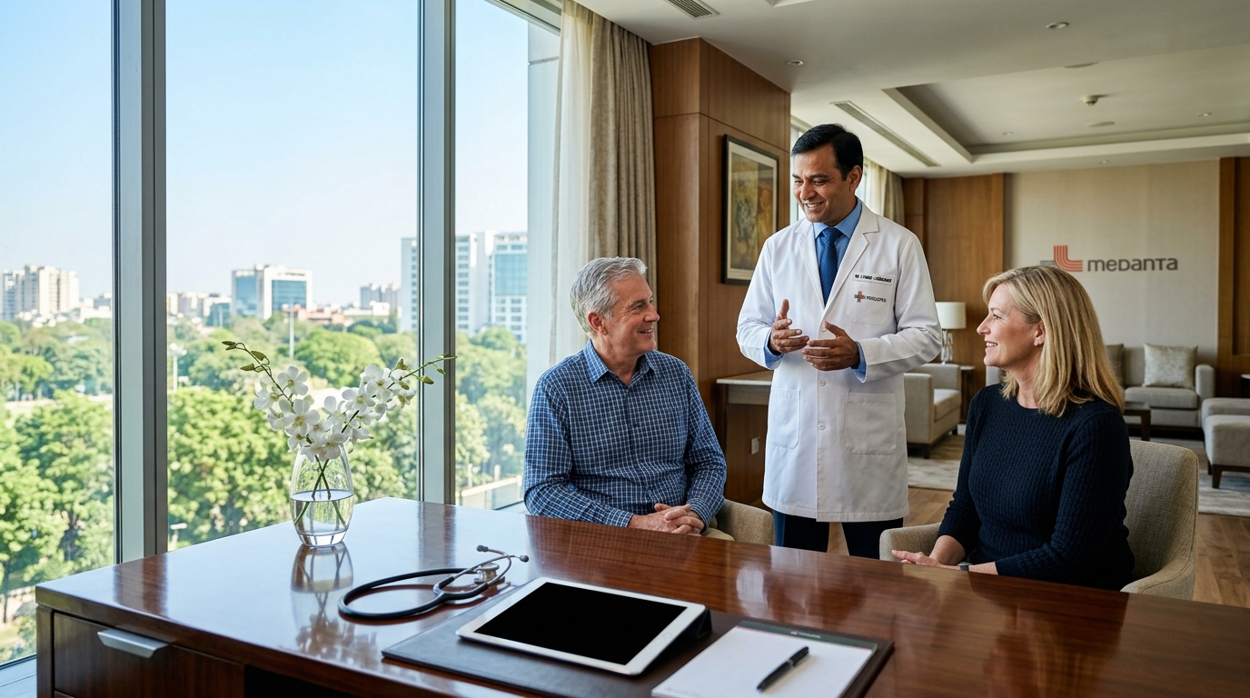 Medical professional examining patient data on a tablet, symbolizing the range of treatments covered by the e-medical visa.