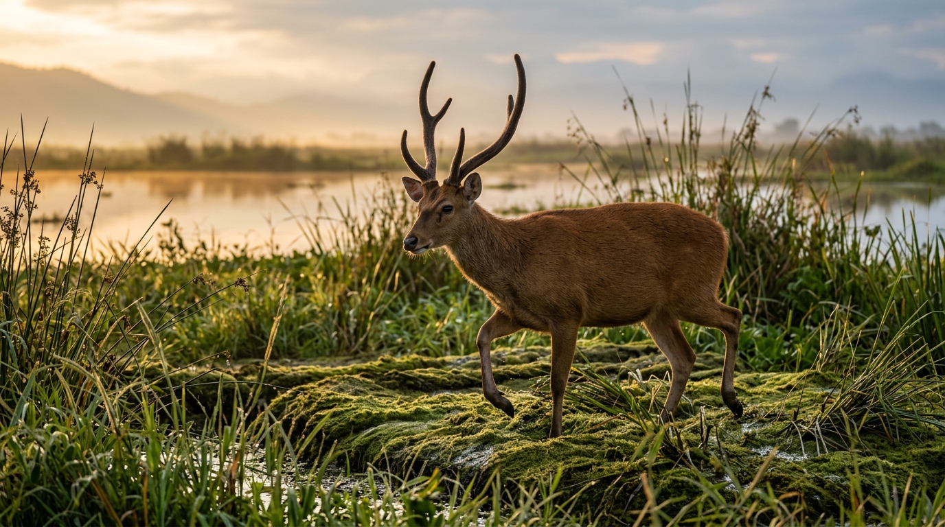 Discover Keibul Lamjao: The Ultimate Guide to the Only Floating National Park in India 1 The endangered Sangai deer of Manipur navigating the floating phumdis of Keibul Lamjao National Park