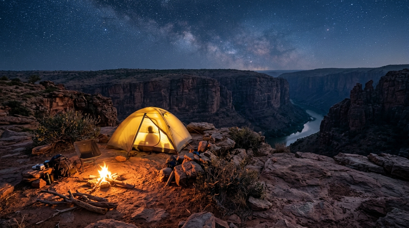 Camping at Gandikota gorge under the starry night sky