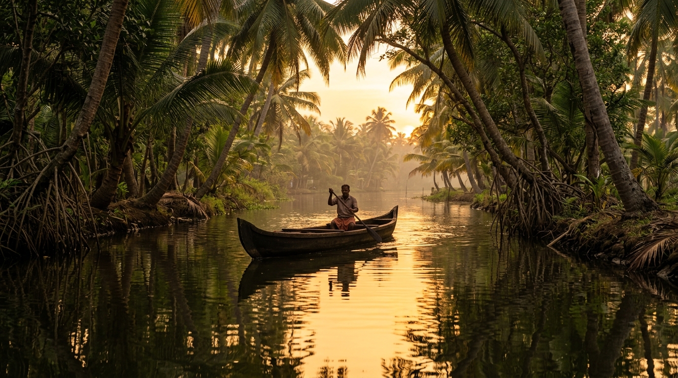 A serene twilight vista of an unexplored and pristine travel destination in India