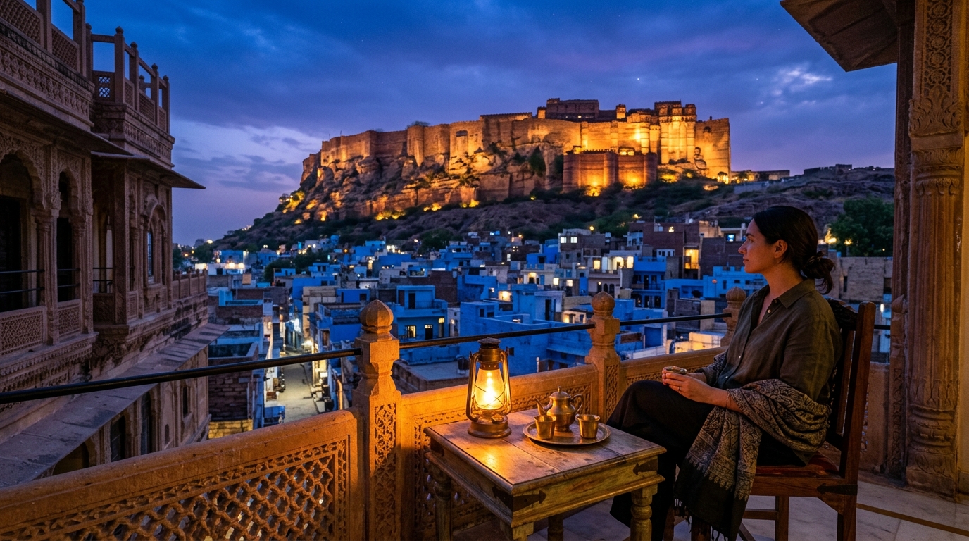 Successful travel itinerary for India showing historical monuments at sunset