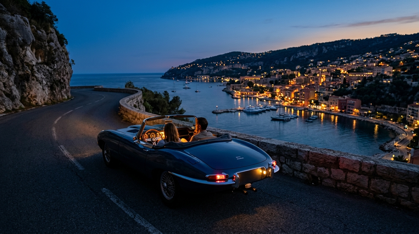 A traveler driving on a scenic highway abroad with their International Driving Permit India