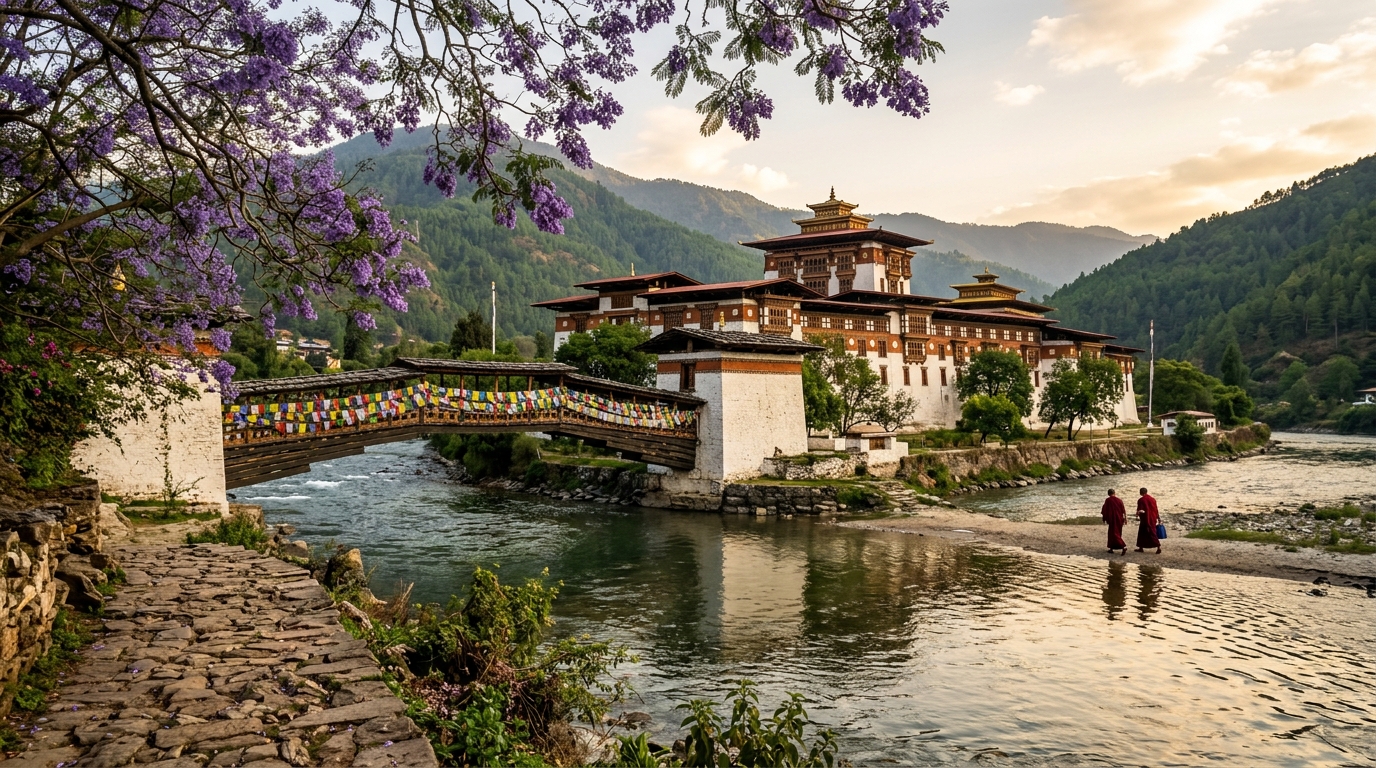 Scenic Buddhist monastery in Bhutan representing cultural values