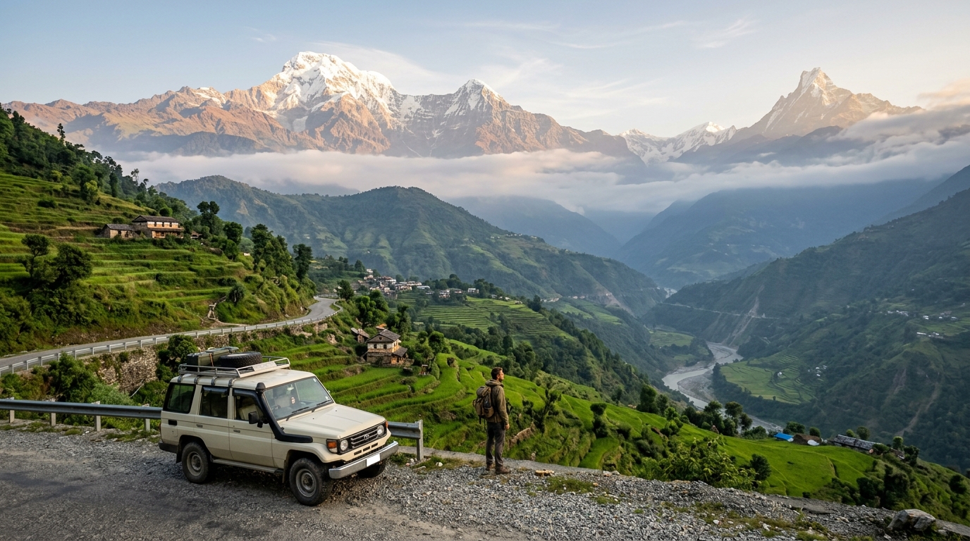 Border crossing point between India and Nepal showing travelers utilizing official documents