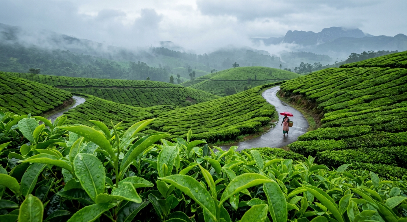 Stunning view of rain-washed green landscapes in India during the July monsoon