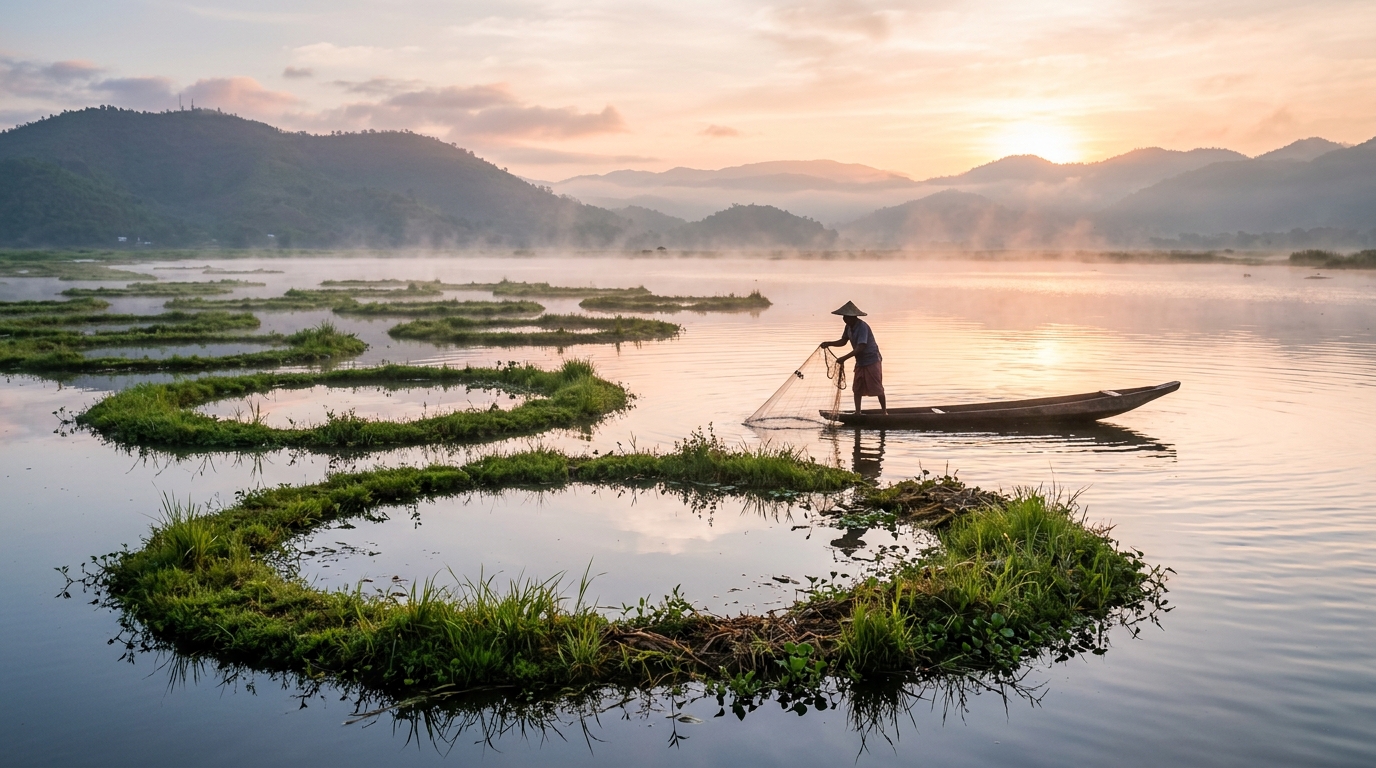 A breathtaking scenic sunset view over serene lakes in India showcasing nature's beauty