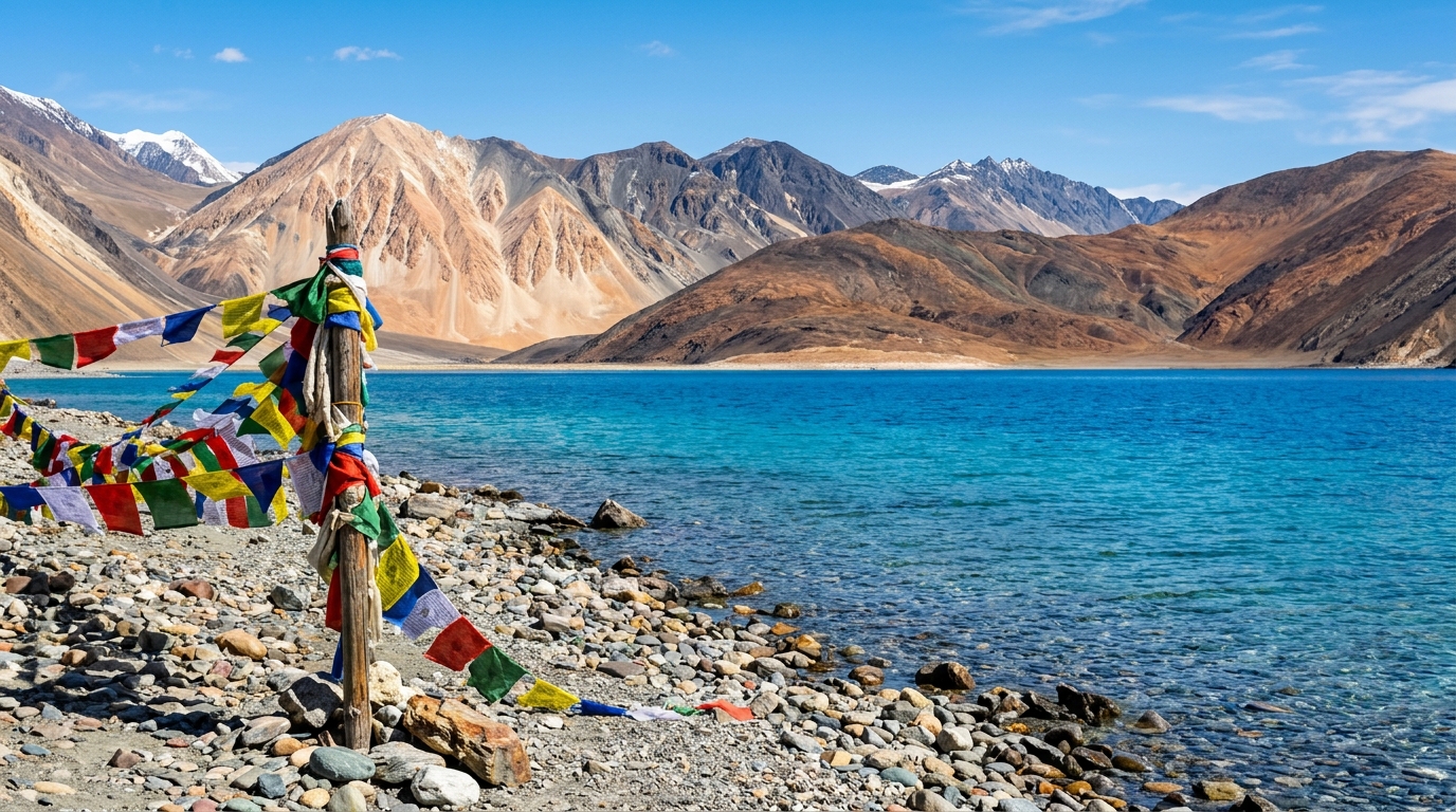Vibrant high-altitude lakes in India displaying deep blue colors against rugged mountains