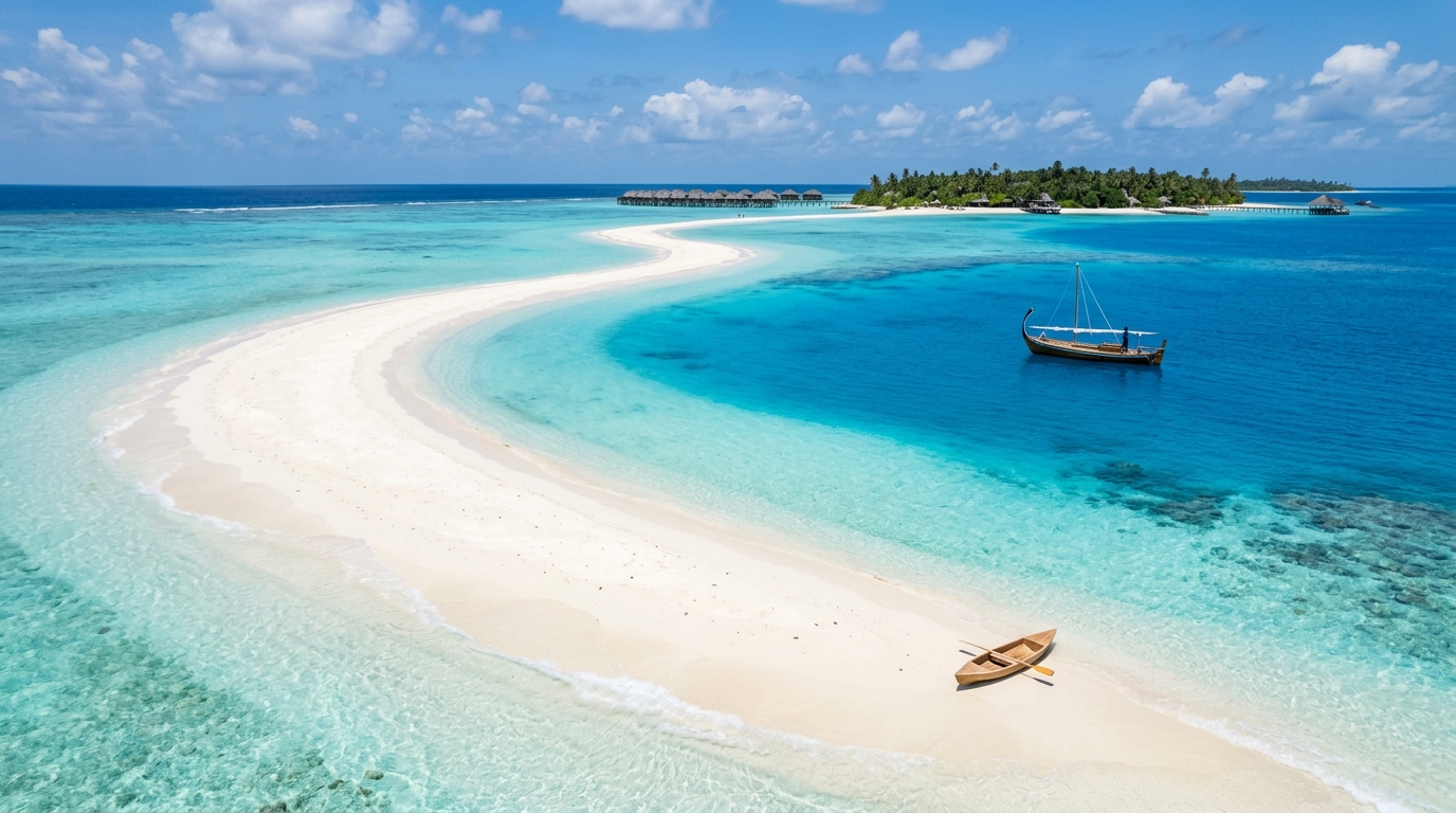 Overwater villas stretching across turquoise waters, featured in a luxury Maldives tour package from India