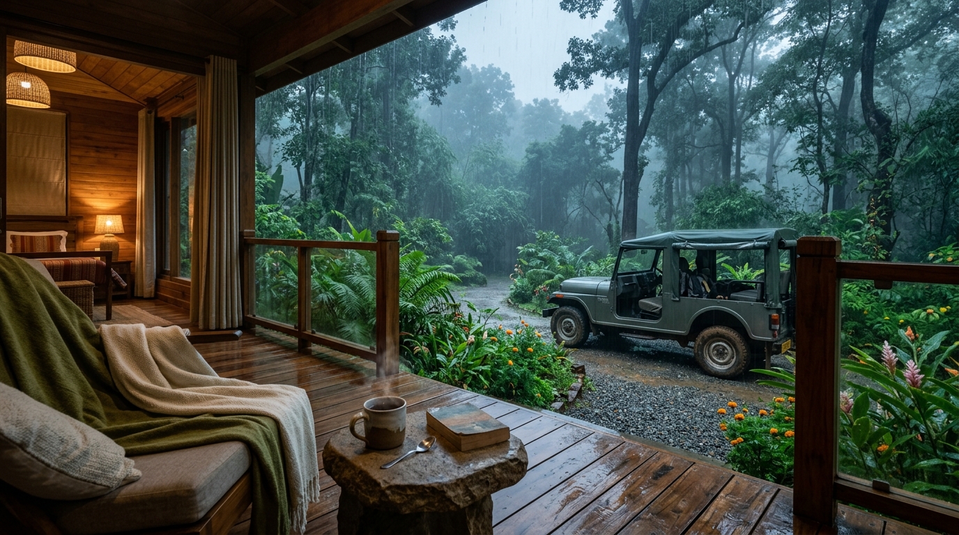 Eco-lodge view for monsoon wildlife safari packages in india