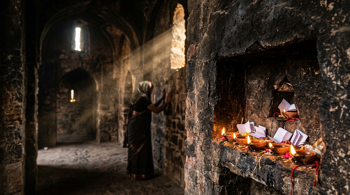 Feroz Shah Kotla fortress ruins in Delhi, known for Djinn worship and mysterious letters