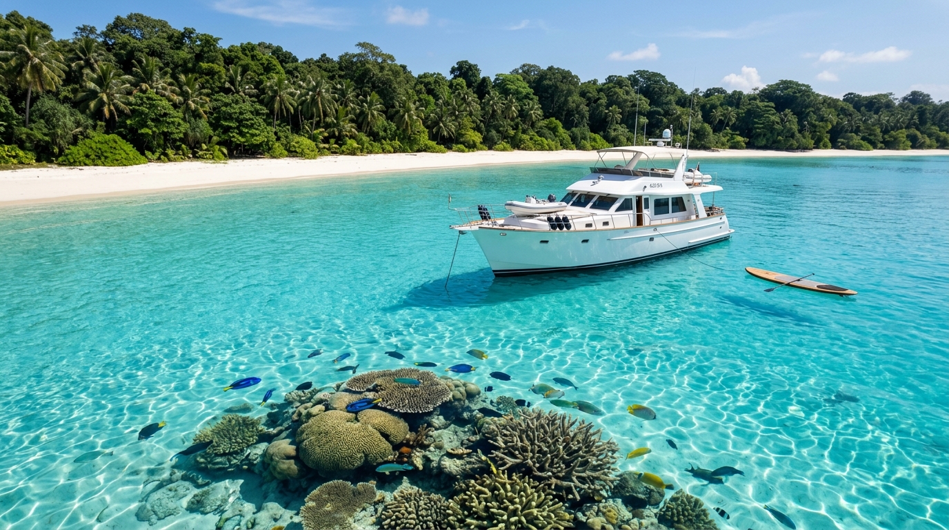 The Ultimate Guide to Nautical Tourism Packages in India: Exploring Coastal Heritage, Sailing, and Marine Experiences 1 A beautiful sailing yacht navigating calm blue waters off the coast of India, showcasing nautical tourism packages in india