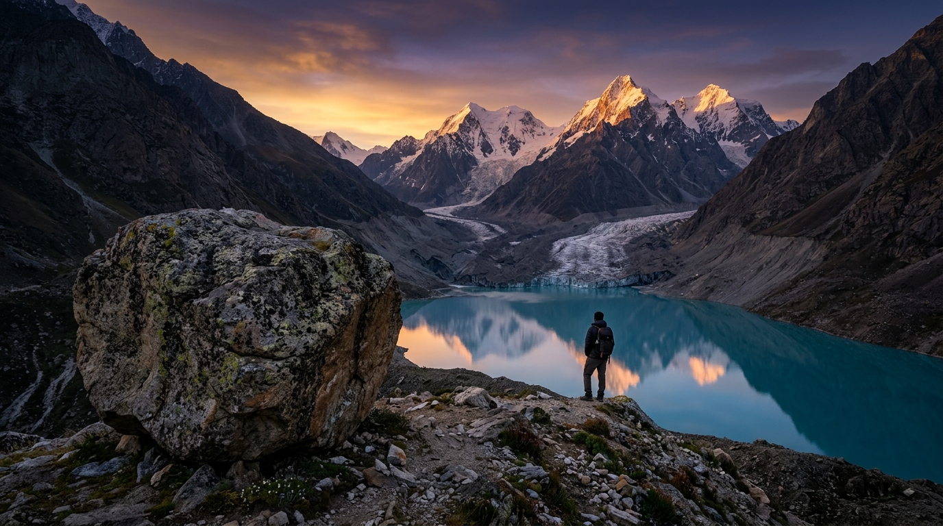 Trekkers exploring fragile glacial terrain on eco-conscious paleo-glaciology trekking tours in India