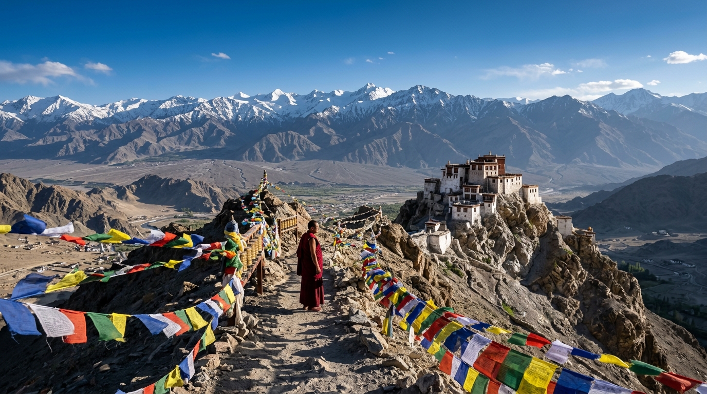 A photographer adjusting equipment during a photography tour in India at golden hour