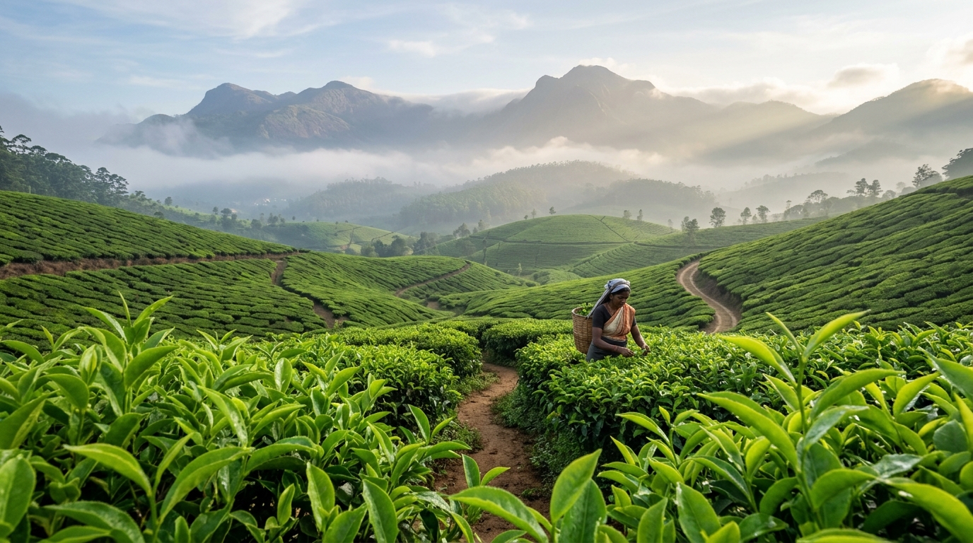 Beautiful tea gardens of Munnar in Kerala, one of the premier places to visit in April in India