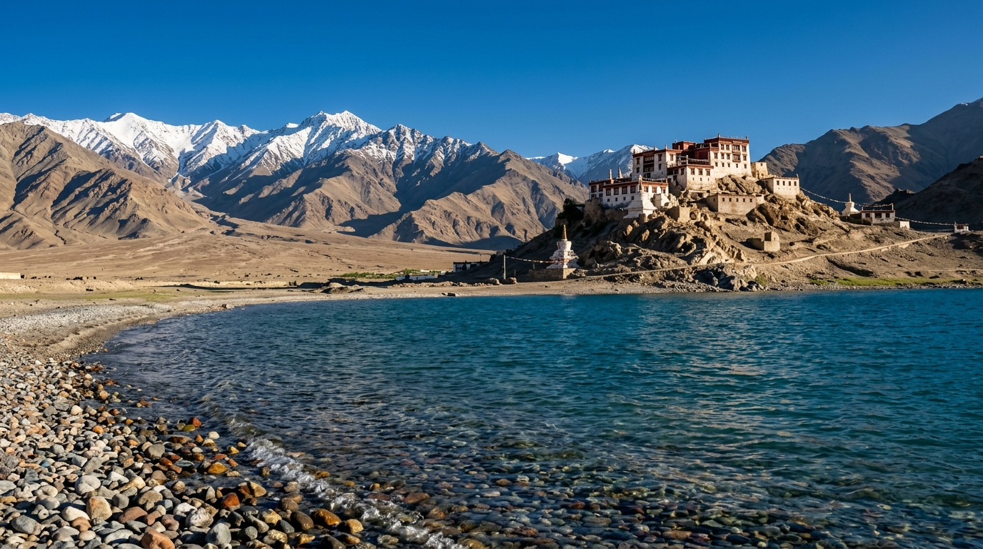Stunning high-altitude terrain of Ladakh, a premier place to visit in India during July