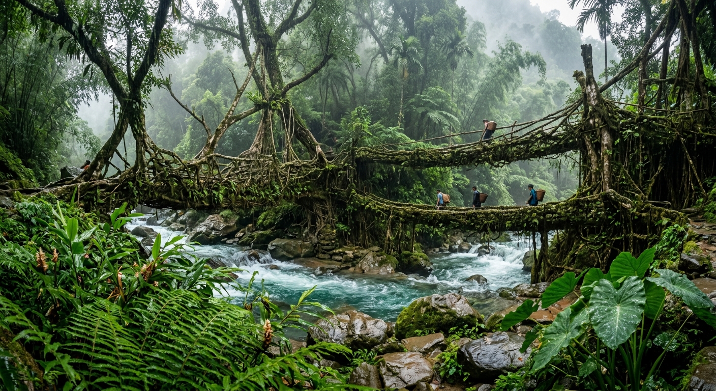 Serene view of Western Ghats hills in Coorg shrouded in monsoon mist during June in India