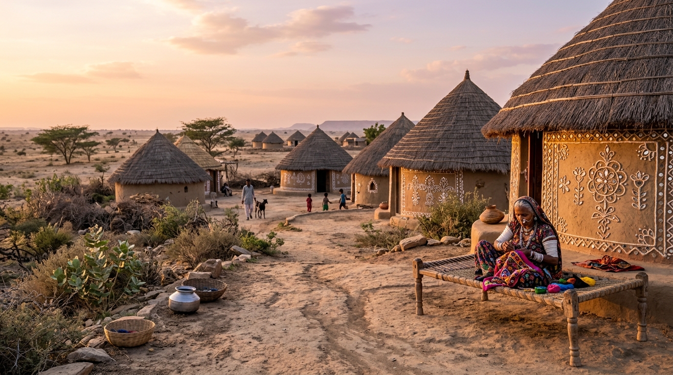 A serene homestay and beautiful landscape representing rural tourism in India