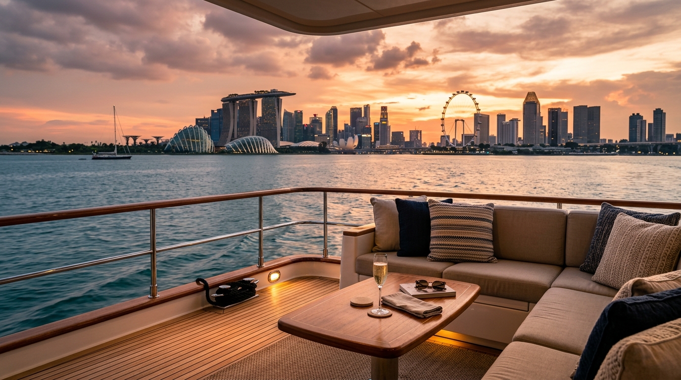 A magical skyline view of Singapore during twilight